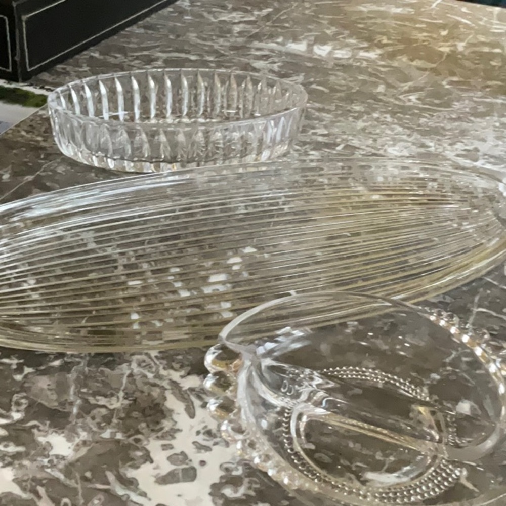 3 pc. Mid- Century Modern crystal serving dishes